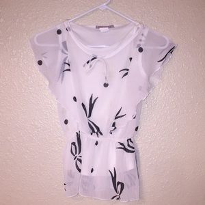 White and black bow blouse